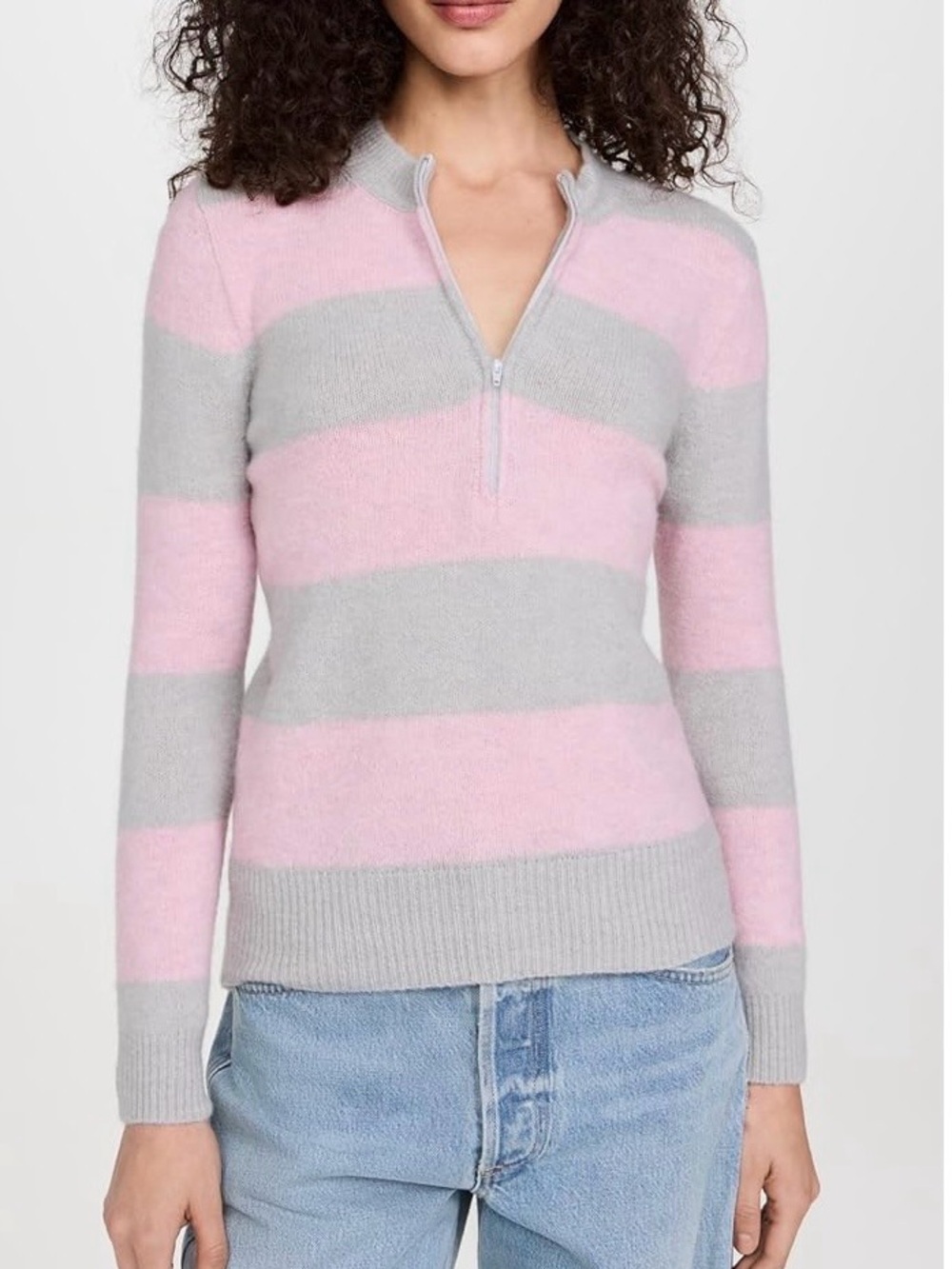 Gimaguas Striped Half-Zip Sweater in Pink and Gray